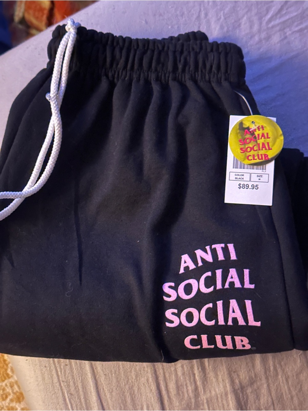 Anti Social Social Club Unisex Black Sweatpants with Pink Logo